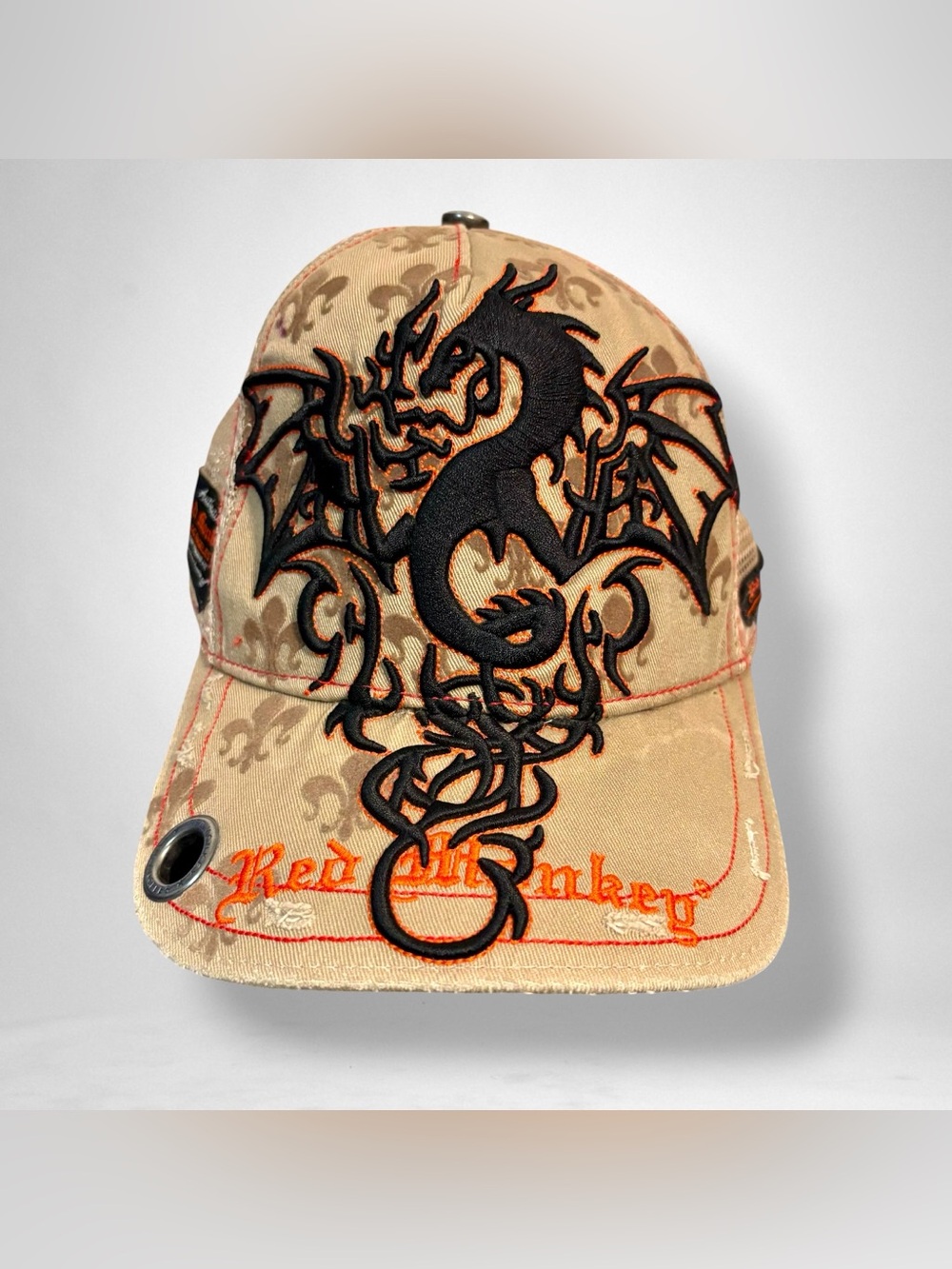 Red Monkey By Torry Pendergrass Embroidered Dragon Trucker Hat Grunge